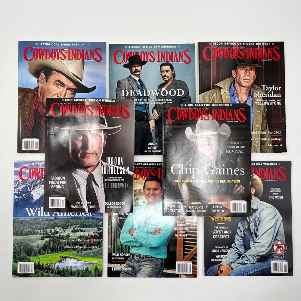 Lot of 8 Cowboys and Indian Magazines Chip Gaines Woody Harrison Wild America
